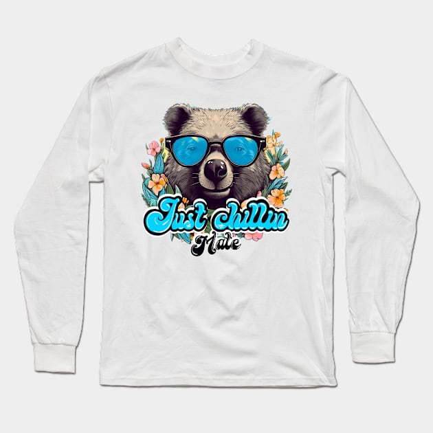 Just Chilling Mate Funny Wombat Lover Long Sleeve T-Shirt by Visual Vibes